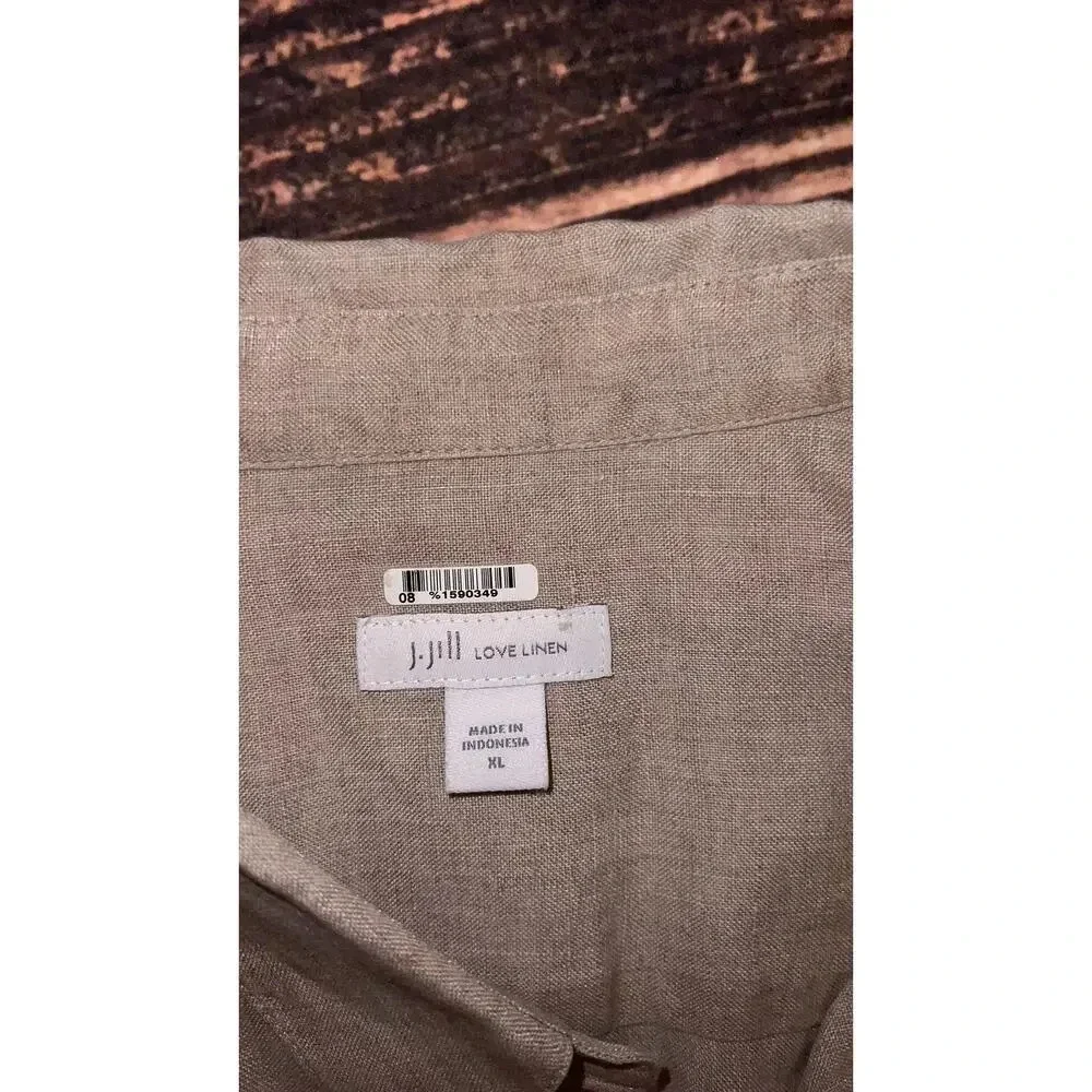 J. Jill Women's XL Beige Linen Asymmetrical Hem‎ V-Neck Collared Tunic Blouse - Picture 2 of 3